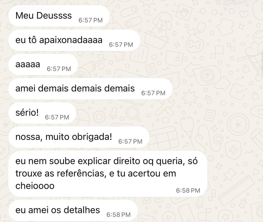 Mensagens de Larissa Xavier sobre o projeto com o Studio Fiore