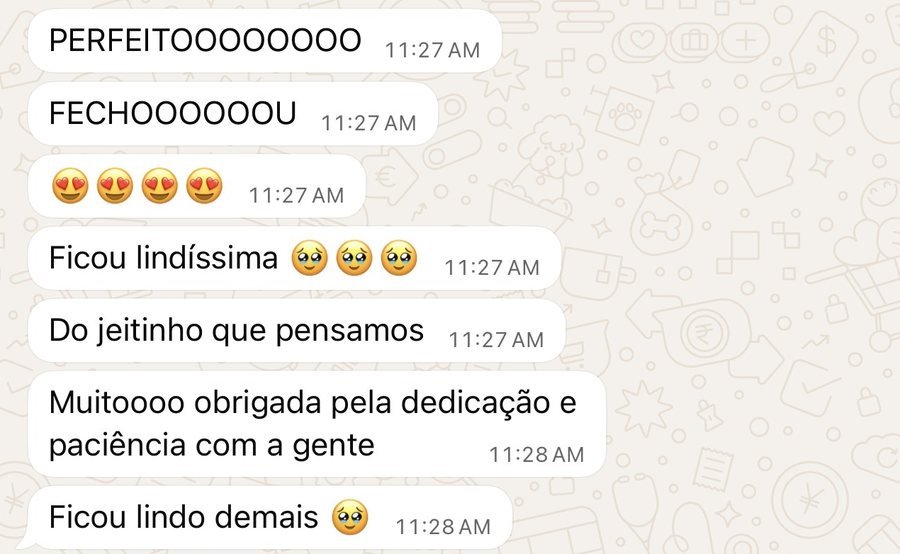 Mensagens de Natalia Reis sobre o projeto com o Studio Fiore