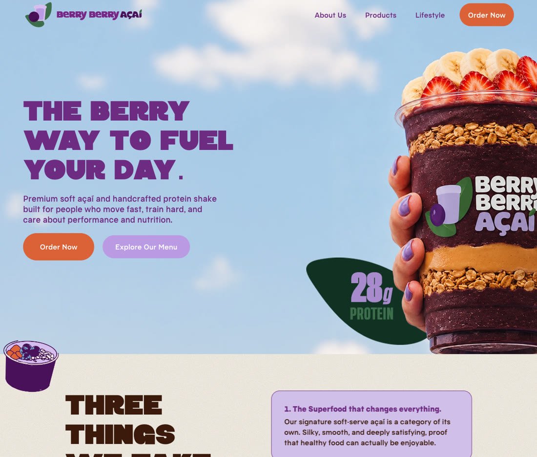 Berry Berry Açaí: landing page